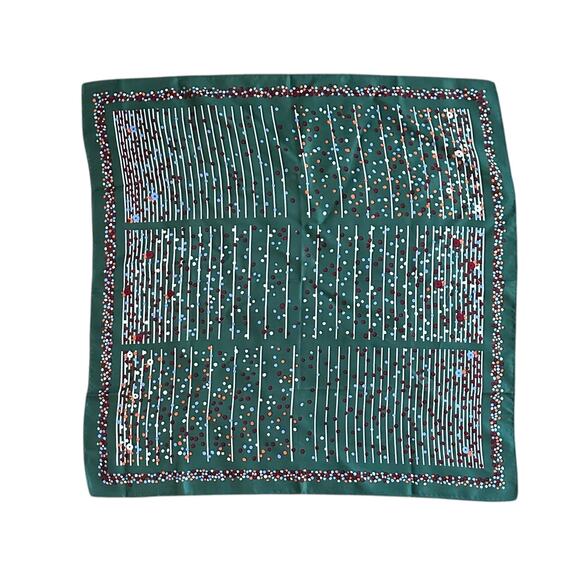 Vintage Twill Acetate Geometric Lines Dots Square Scarf 23” Green - Picture 1 of 3